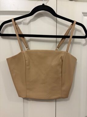 Faux Leather Square Neck Crop Top in Tan